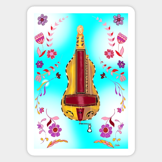 Floral Guitar bodied Hurdy-Gurdy Sticker by inkle